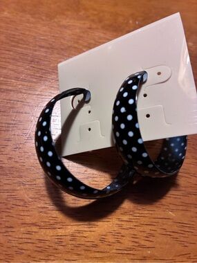 Black Hoop Earrings with White Polka Dots